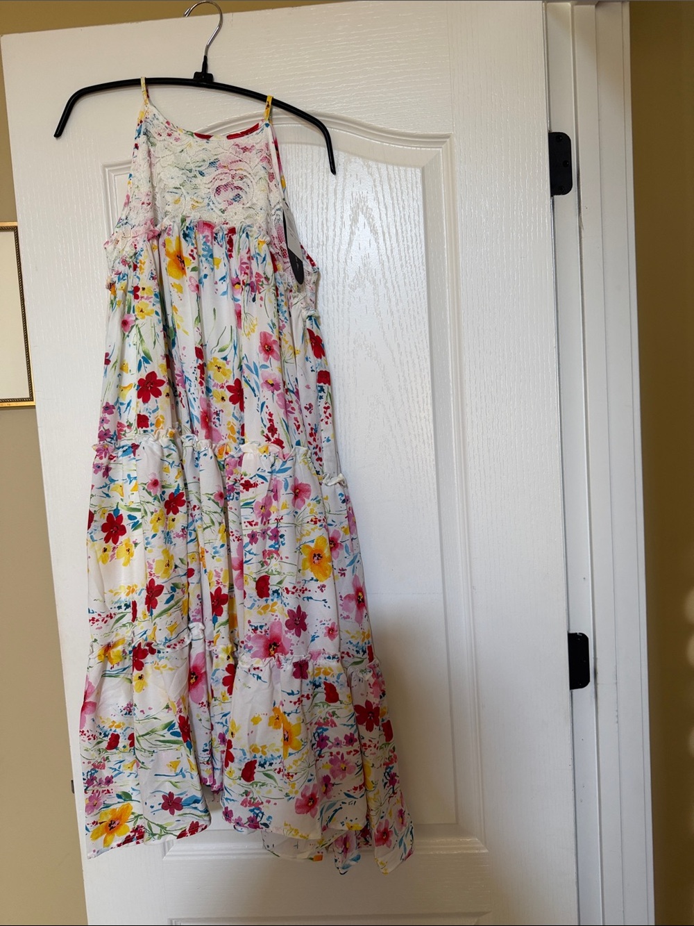 NWT Ava & Yelly Girls' White Floral Maxi Dress with Lace Yoke